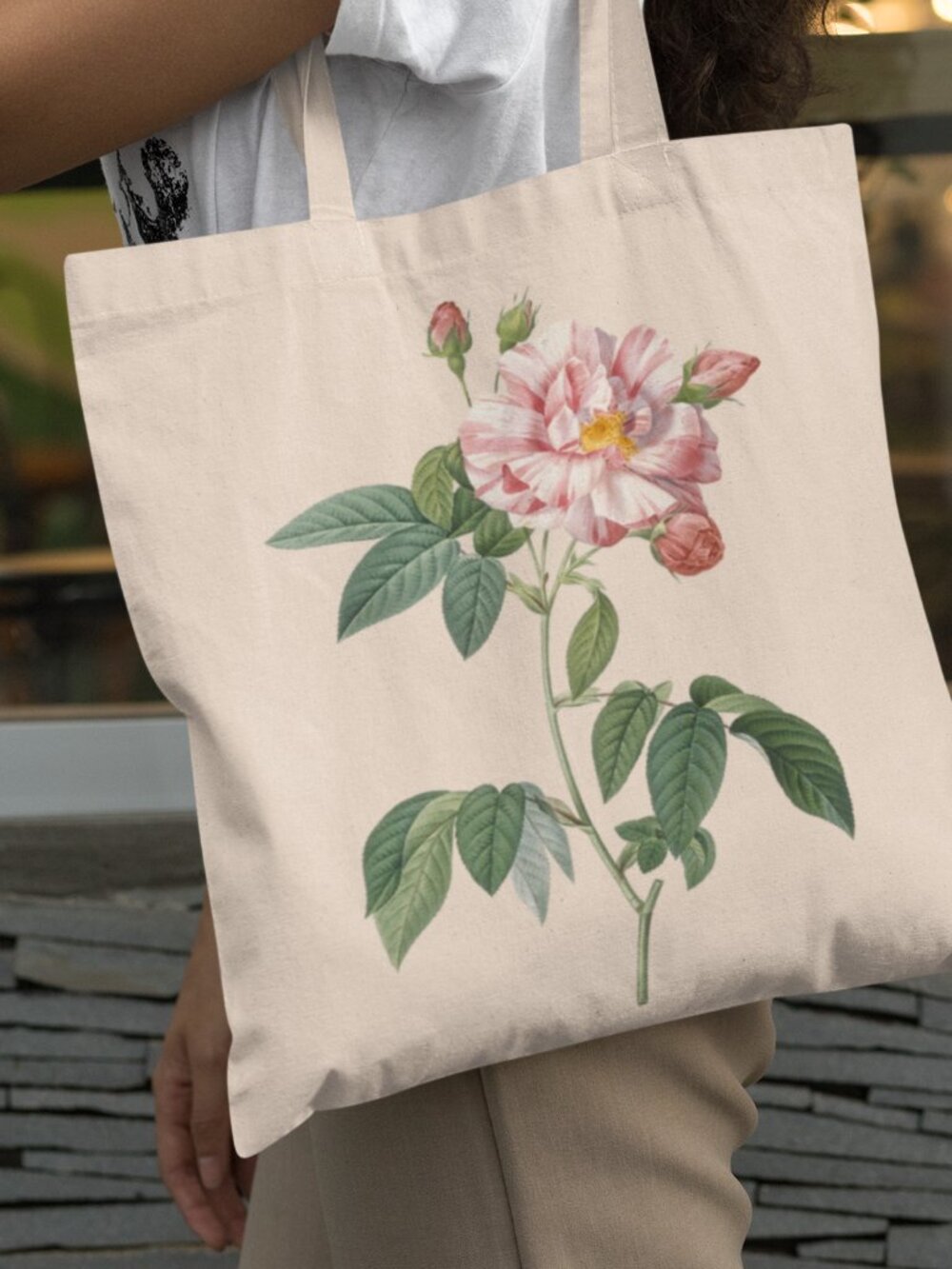 Apothecary's Rose Vintage Floral Print Graphic Canvas Tote Bag